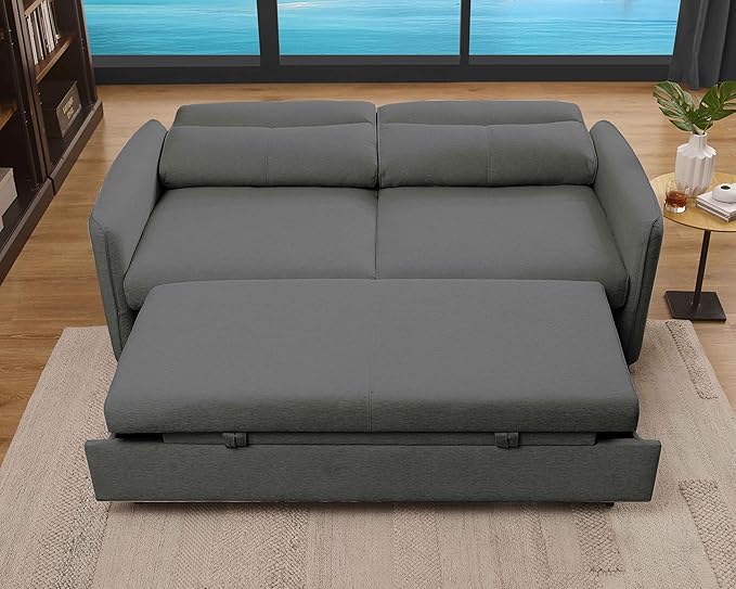 THSUPER 75‘’ Queen Size Sofa Bed Loveseat Sleeper Sofa with Pull Out Bed Converttible Small Sleeper Couch Bed for Living Room/RV/Apartment (Grey)