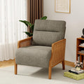 WENTMENT Modern Accent Chair Armchair with Natural Rattan Armrest Upholstered Living Room Chair Comfy Single Sofa Chair for Hosting Room/Bedroom Grey