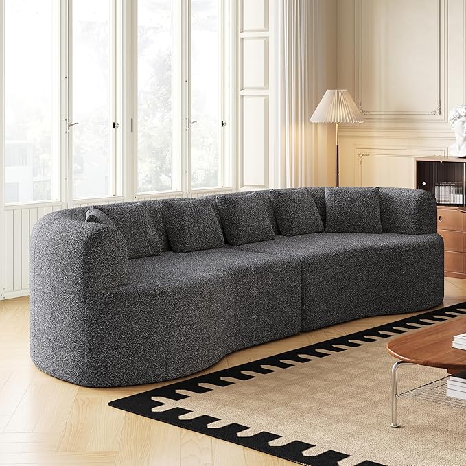 KEIKI 106.3 Curved Sectional Sofa Oversized Cloud Couch with 6 Pillows Deep Seat Sofa for Living Room Guest Bedroom No Assembly Required Gray