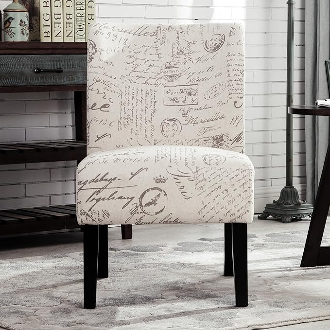 Knocbel Upholstered Accent Armless Chair Living Room Fabric Lounge Chair with Solid Wood Frame &amp Legs (English Letter White)
