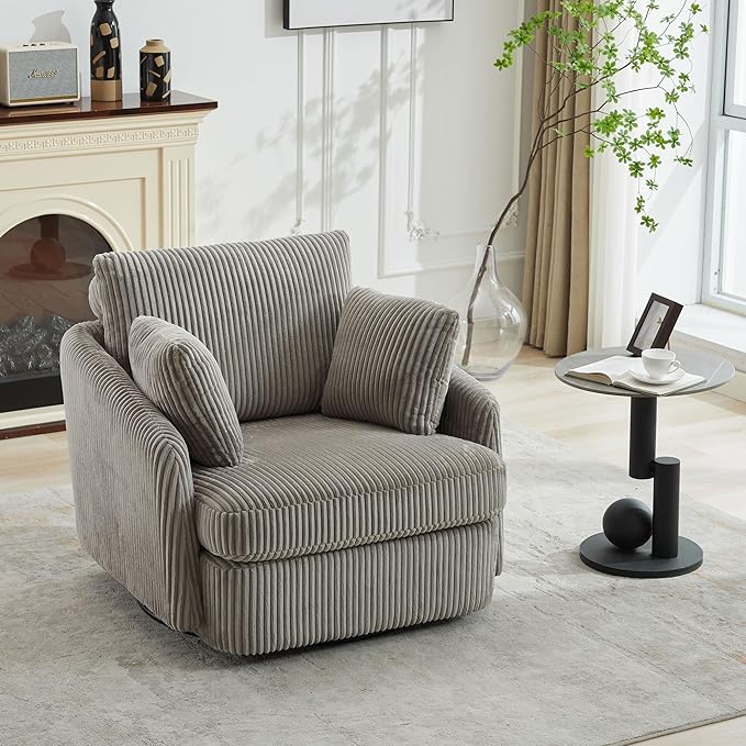 Aoiy &amp Wifon 40.55 W Oversized Swivel Accent Chair Modern Comfy Swivel Armchair for Living Room Corduroy Gray