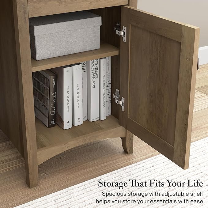 Bush Home L Shaped Desk with Storage for Home Office Modern Farmhouse Corner Table with Drawers and Cabinets Salinas Collection Reclaimed Pine