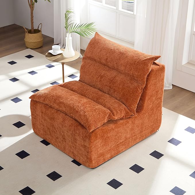 JUSTONE Modular Sofa-No Armrests Floor SofaNeck Pillow-Back Lounge Sofa Chair Accent Bean Bag Chair Lazy Floor SeatingSmall Sofa for Living RoomApartment Guest RoomSingle SeatOrange