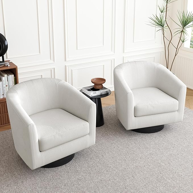 Lumibee Swivel Accent Barrel Chairs Upholstered Comfy Swivel Round Barrel Chair 360° Rotation Single Sofa Club Armchair for Living Room Reading Room Bedroom Corduroy Beige