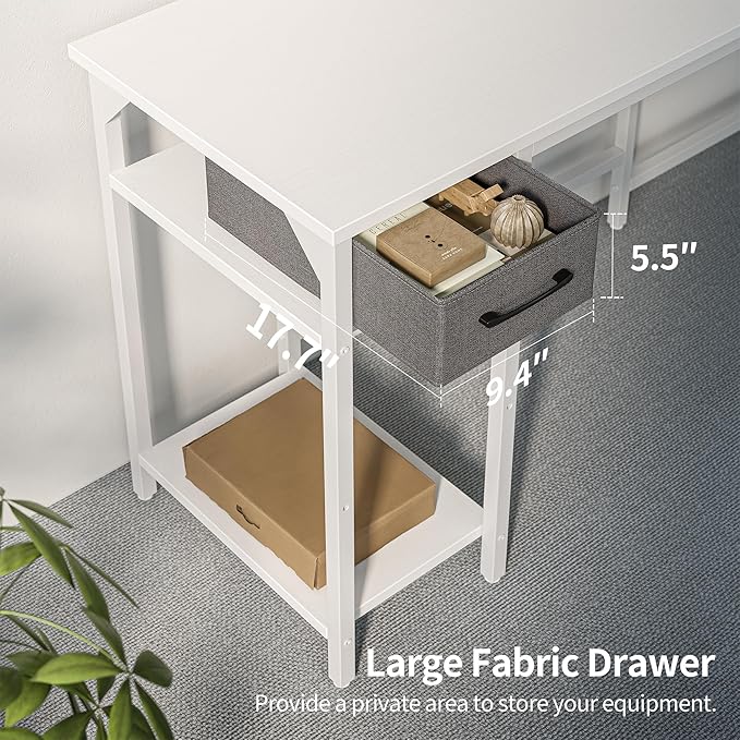 FEZIBO 58'' L-Shaped Gaming Desk with Power Outlets USB Ports Storage Shelves and Drawer – Reversible Corner Desk with Bookshelf for Home Office