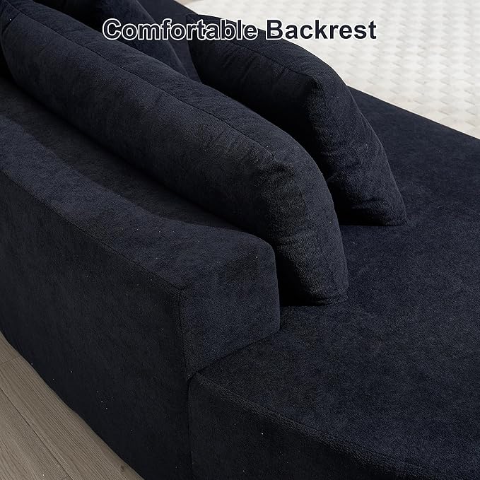 130.5” Oversized Curved Sectional Sofa Modern Cloud Curved Couch Boneless Compression Sofa with 3 Pillows for Living Room Apartment Office No Assembly Required Terrycloth Fabric Black