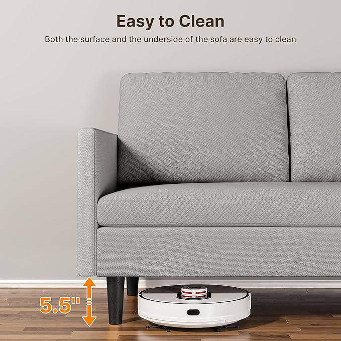 Gizoon Convertible Sectional Sofa Convertible to L-Shaped Sofa Linear and Sofa Bed with Comfortable and Soft Fabric Four Pillows for Living Room Apartment and Office Light Gray
