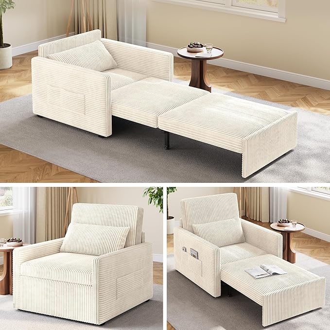 Ahomly 3 in 1 Pull Out Sleeper Sofa (Beige)