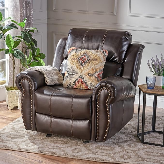 Christopher Knight Home GDFStudio Christopher Knight Home Gavin Faux Leather Gliding Recliner Dark Brown