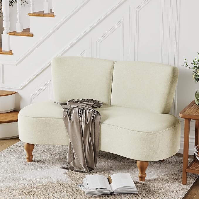 ALISH 49 Small Loveseat Sofa Settee Curved Sofa Couch with Backrest and Wooden Legs for Dining Room Living Room Bedroom Funiture Ivy