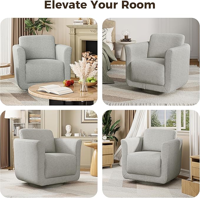 Swivel Accent Chair 360° Upholstered Swivel Chair 350 lbs Capacity Kiln Dried Solid Wood Frame Lumbar CushionFSC Certified Upholstered Chair for Living Room BedroomGray
