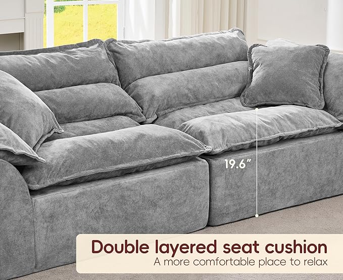 Hobestluk 104 Sectional Sofa Couches 3 Seater Modular Sofa Boneless Couch Cloud Couch with Removable Cushion Modular Sectional Couches for Living Room(Grey)