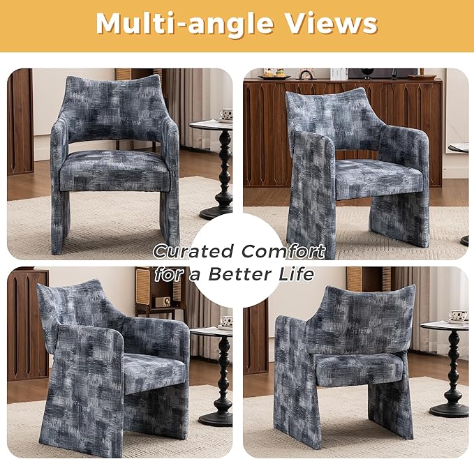 Mid-Century Chenille Accent Chair Geometric Open-Back Upholstered Armchair with Non-Slip Frame Cozy Reading Chair for Home &amp Office (Gray Black)