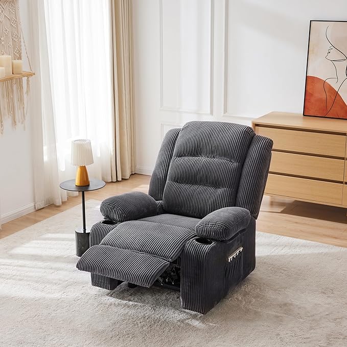Power Recliner Chair with Cup Holders Electric Recliner Chair for Adults Living Room Reclining Chair Home Theater Seating Lounge Chair (2 Stripe Gray)