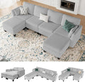 Modular Sectional Sofa Comfy Cloud Couch Sectionals Convertible Modular Couch with High Density Memory Foam 6 Seat U Shaped Sectional Couches for Living Room Washable Cover Light Grey | Comfortab