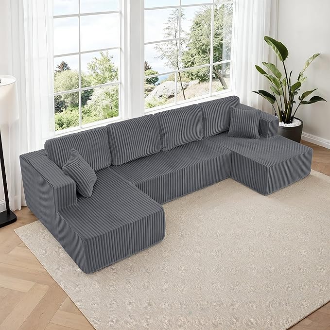 Comfortable Compression U-Shaped Modular Combination Sofa Compression Combination Modern Minimalist Corduroy Sofa Suitable for Living Room and Bedroom (Grey)