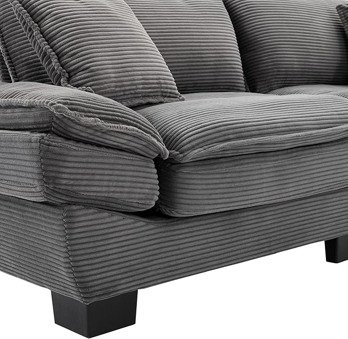 KEIKI Loveseat Sofa 84 Corduroy Upholstered Couch with Deep Seat and 2 Pillows Modern Loveseat Sofa Couch for Small Spaces Living Room Apartment Office Grey