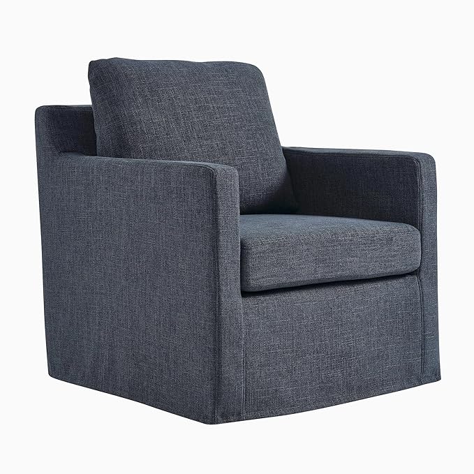Modway Serene Swivel Accent Armchair in Slate Blue - Modern Fabric Upholstered Chair - Slipcovered Armchair - Swivel Chair for Living Room or Bedroom