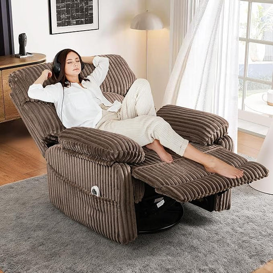 GRAINELL Swivel Rocker Recliner Chair with Massage and Heat USB Charging Port Infinite Position Power Recliner Electric Glider Rocking Chairs for Living Room Nursery (Brown)