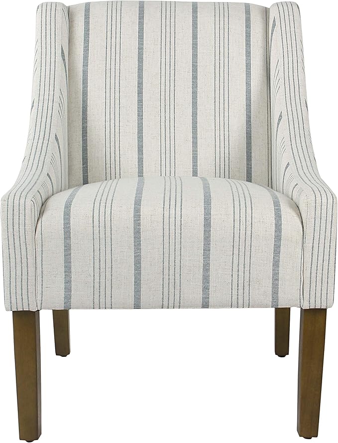 Homepop Home Decor Upholstered Classic Swoop Arm Accent Chair Accent Chairs for Living Room &amp Bedroom Decorative Home Furniture Ivory &amp Gray Stripe