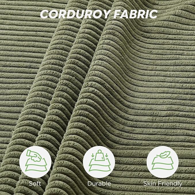 103 L Shaped Sectional Boneless Couch for Living Room Modern Modular Cloud Sofa with Right Facing Chaise Comfy Deep Seat Memory Foam Couch in Box No Assembly (1CM Wide Striped Corduroy Green)