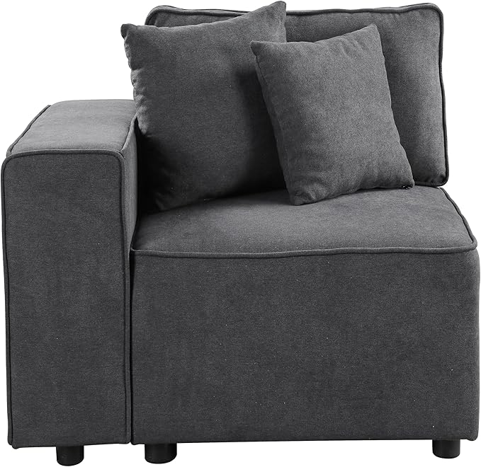 Grey Left Facing Accent Chair Modern Armchair with Loose Back &amp Throw Pillows Comfortable Lounge Chair for Office or Living Room