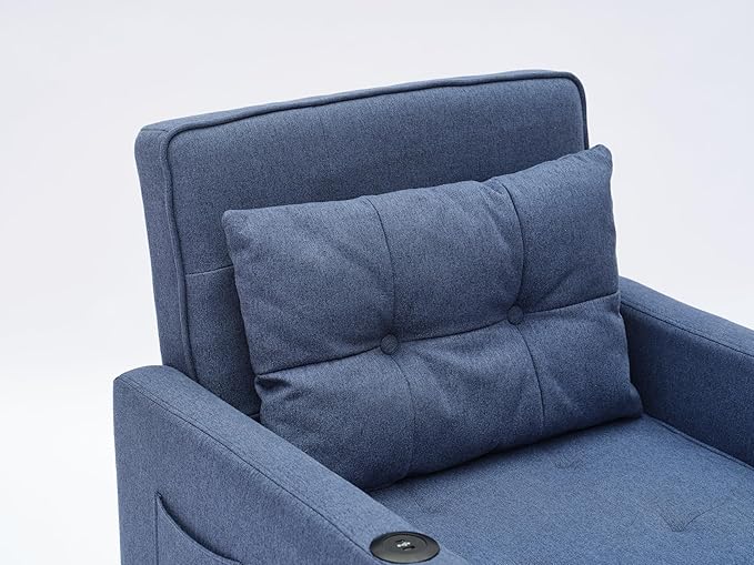 3-in-1 Convertible Sleeper Chair Bed Pull Out Recliner Chair for Living Room and Bedroom Comfy Reclining Armchair Sofa Bed for Adults with USB Ports Side Pocket Ideal Recliner for Small SpacesBlue