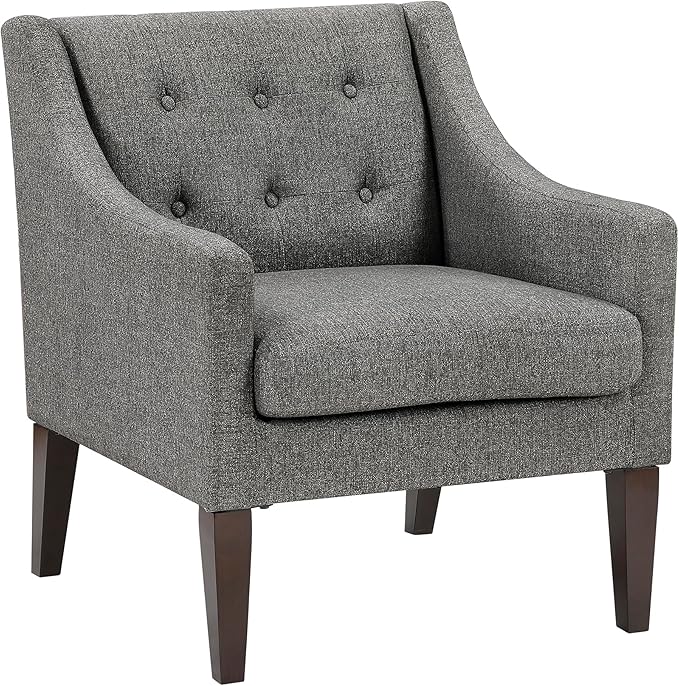 Lexicon Living Room Accent Chair Textured Fabric Upholstered Arm Chair with Button Tufted Back Sloped Arms and Wooden Legs Dark Gray