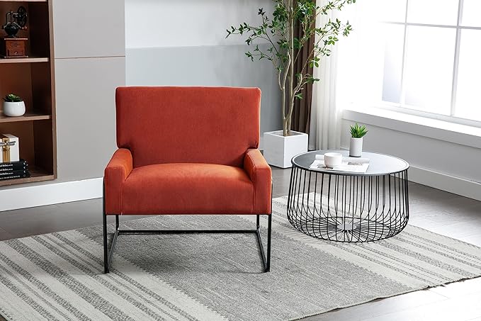 Accent Chair - Modern Industrial Slant Armchair with Metal Frame - Premium High Density Soft Single Chair for Living Room Bedroom
