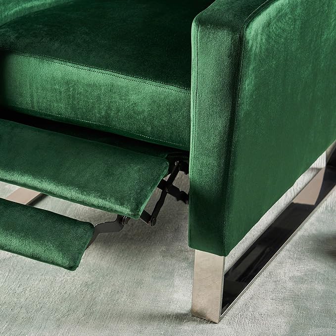 Mid-Century Fabric Rocker Recliner Chair Adjustable Single Recliner Sofa with Thicker Seat Cushion with Pocket for Living Room Bedroom Apartment (Emerald)