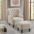 Rosevera Accent Chair with Ottoman Set - Mid-Century Modern Upholstered Armchair for Living Room or Bedroom - Comfy Reading Chair with Footrest Small Accent Chair - Beige