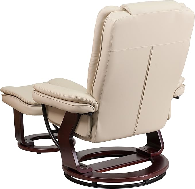 Flash Furniture Bali Contemporary Multi-Position LeatherSoft Recliner Chair with Ottoman 360-Degree Swivel Recliner Chair/Ottoman Set Beige