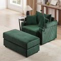 Merax Modern Corduroy Single Sofa with Ottoman Two USB Ports &amp Cup Holders Small Couch with Pillows &amp Phone Holder for Living Room Green