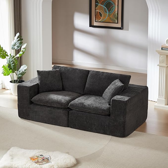 78-Inch Boneless Love Seat Couches in a Box Modern 2 Seat Floor Modular Foam Cloud Sofa Chenille Loveseat Couch W/Wide Square Armrests for Home Apartments Bedroom