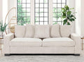 Luxe Corduroy Sofa with 5 Matching Toss Pillows Sleek Design Spacious and Comfortable 3 Seater Couch for Modern Living Room Large Ivory