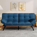 Convertible Futon Sofa BedLinen Futon Couch with Detachable CushionAdjustable Backrest &amp ArmrestModern Small Loveseat Sleeper Recliner for Living RoomOfficeApartmentBlue