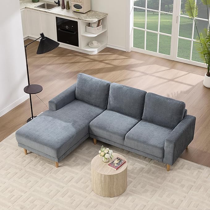 Tbfit 84 L-Shaped Sectional Sofa Comfy Upholstered Couch with Chaise Modern Fabric Living Room Furniture for Home Office Gray