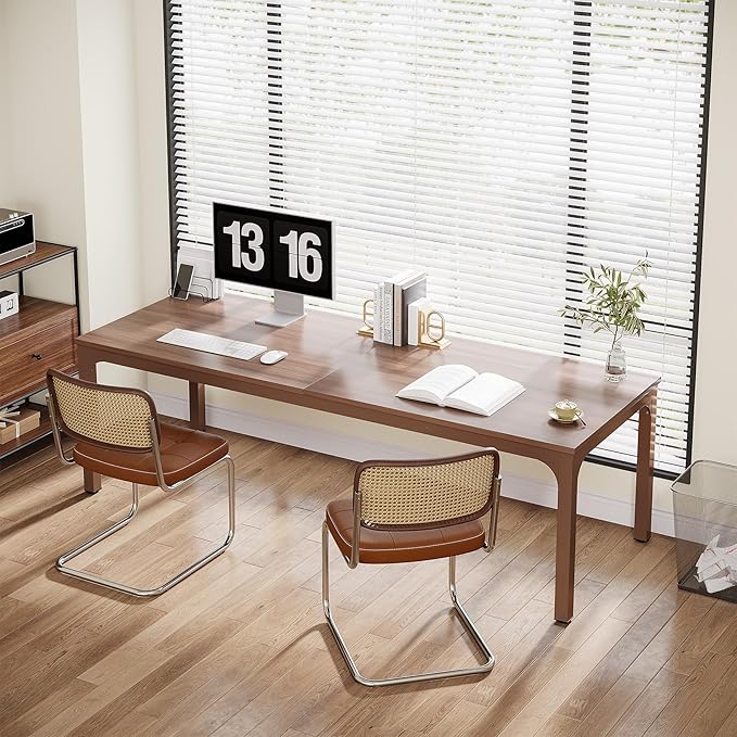 Tribesigns 2-Person Home Office Desk 78.7 Extra Long Computer Desk Double Workstation for Home Office Work Desk for Two People (Brown)