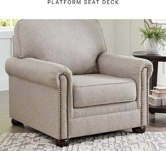 Signature Design by Ashley Gaelon Transitional Upholstered Chair with Nailheads Light Gray
