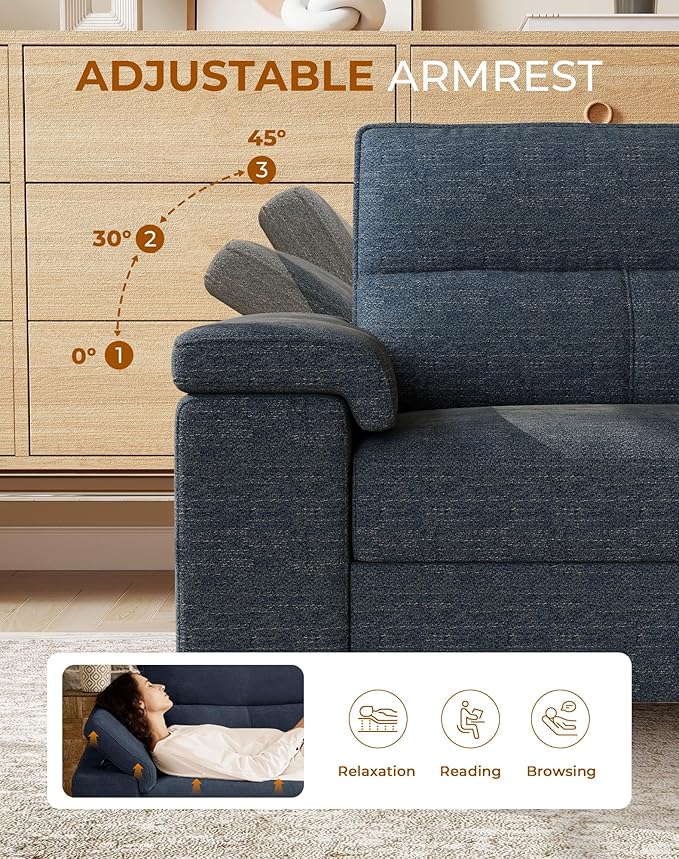 71.25 L Shaped Sectional Couches for Living Room Deep Seat Sofa with Big Storage Ottoman &amp 8”Cushion Comfy 2-Seater Chenille Loveseat Convertible Armrest Removable Cover for Small Space(Blue)