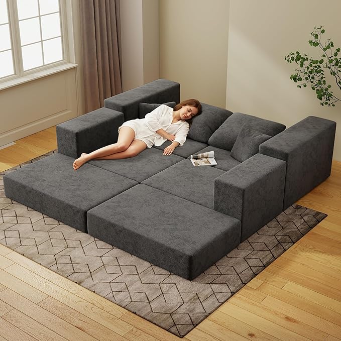 Cloud Modular Sectional Sofa Comfy Boneless Couch for Living Room Modern L-Shaped Couch with Reversible Chaise Customizable Sleeper Sofa with Non Slip No Assembly &amp Deep Seat Dark Grey