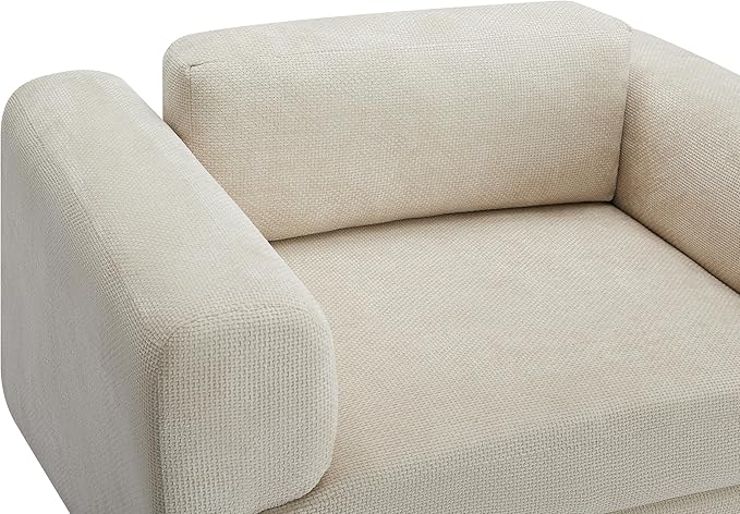Modern Oversized Armchair Woven Velvet Comfy Accent Chair Single Sofa with Round Rubberwood Legs for Living Room Apartment Offices (Beige-Woven)