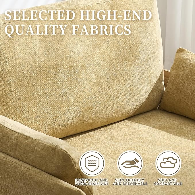 TTK 3-in-1 Foldable Sofa Bed Recliner Sleeper Mid-Century Modern Convertible Sofa Chair with 3 Pillows Space-Saving Design for Small Spaces Bedroom Study &amp Guest Room Yellow