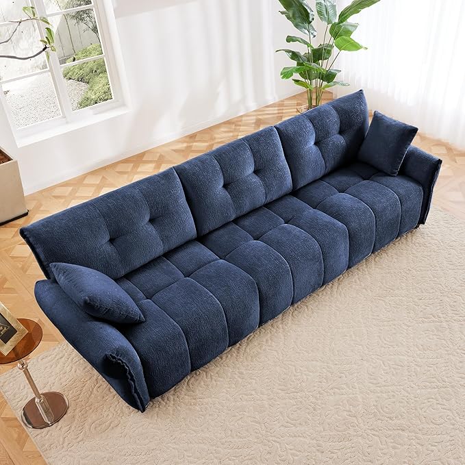 Aoowow Modular Sectional Sofa 110.2” Comfy Chenille Sofa Couch Upholstered 3-Seater Couches with Pillows for Living Room Apartment OfficeBlue