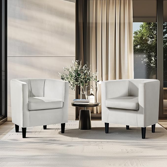 Yaheetech Velvet Accent Chair Modern and Comfortable Armchairs Upholstered Barrel Sofa Chair for Living Room Bedroom Waiting Room Beige 2pcs