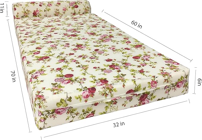 D&ampD Futon Furniture Sleeper Chair Folding Foam Beds Portable Studio Guest Sofa Bed 6 x 32 x 70 Red Roses White