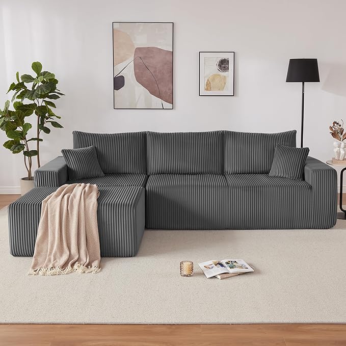 107 Modular Sectional Sofa L-Shaped Boneless Couch with Deep Seat Cozy Cloud Couch Sectional with Convertible Ottoman Modern Sectional Couches for Living Room No Assembly Darkgray
