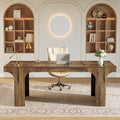 Tribesigns 70.87 Executive Office Desk Large Workspace Computer Desk Rustic Wooden Writing Table Simple Business Furniture with Arched Design for Home Office Rustic Brown