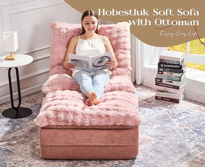 Hobestluk Sofa Couch Foam Sofa for Small Spaces Comfy Sofas with footrest Couch Recliner Small Sofas for Living Room Bedroom Apartment (Pink)