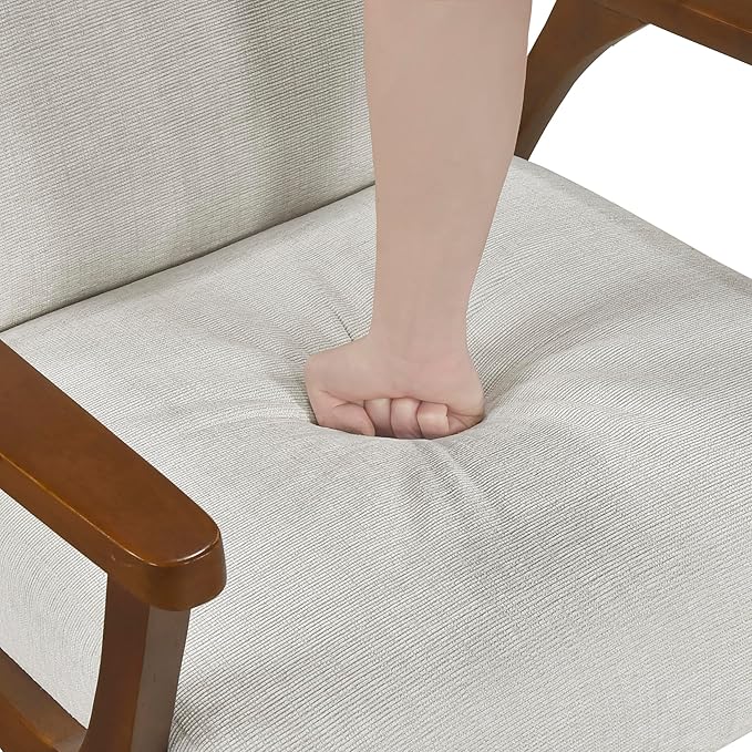 Lexicon Mid-Century Modern Accent Chair Woven Chenille Fabric Lounge Chair Chestnut Solid Wood Frame Wide Arm Rest and Cushioned Comfort for Living Room/Office/Bedroom/Reading Nook Beige